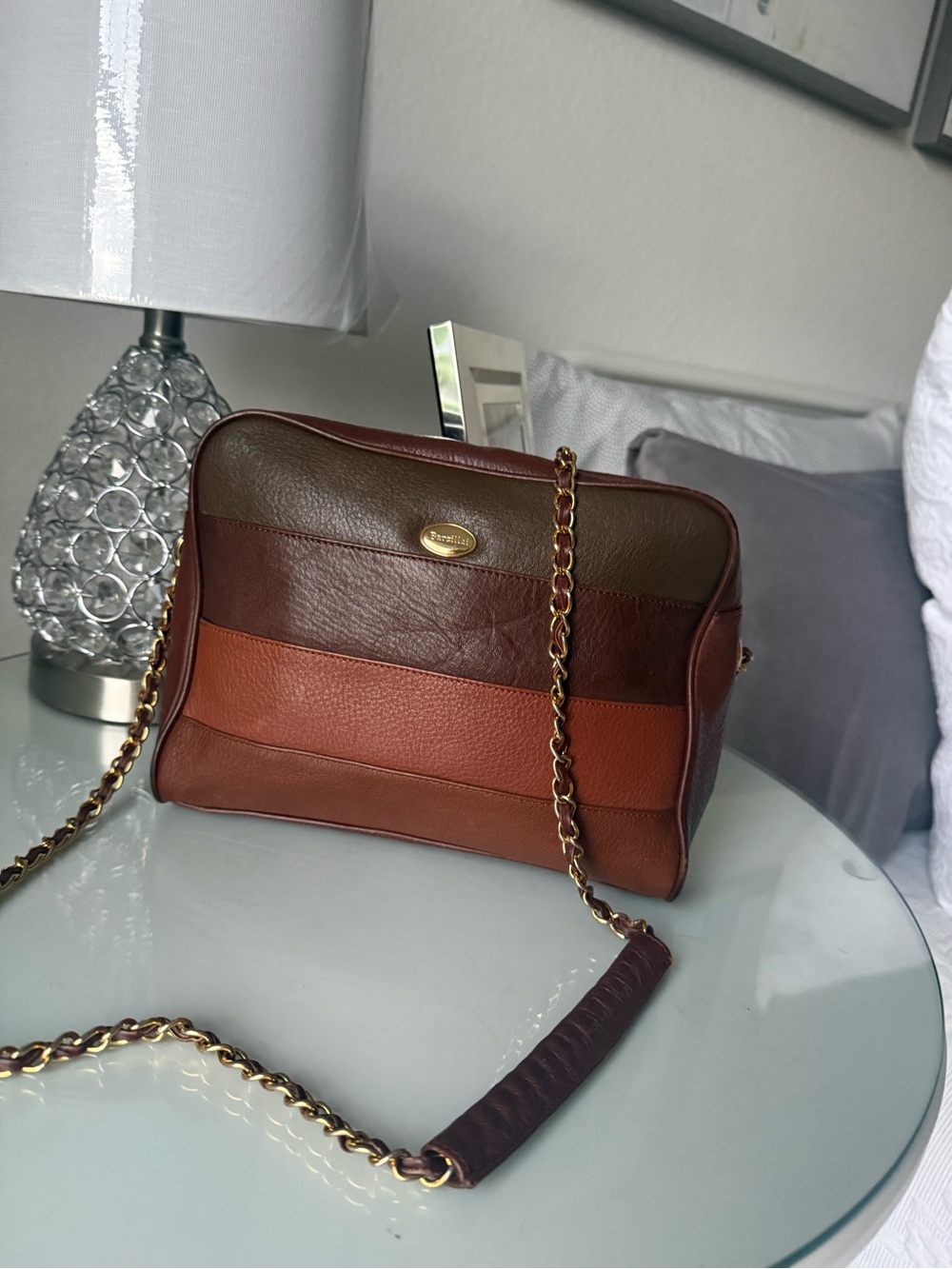 Barzillei Leather Multicolor Stripe Crossbody Bag - Brown/Tan